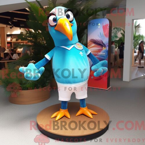 Costume De Mascotte Redbrokoly De Toucan Bleu Ciel Habillé D Une Chemise Henley Et De Montres-Bracelets