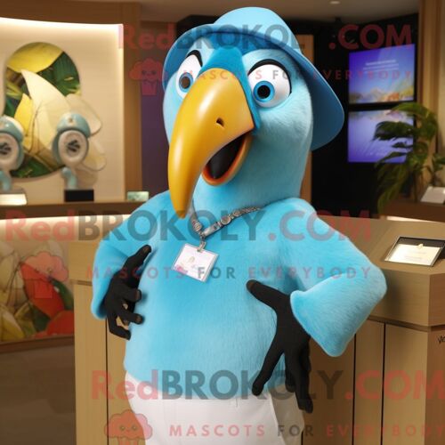 Costume De Mascotte Redbrokoly De Toucan Bleu Ciel Habillé D Une Chemise Henley Et De Montres-Bracelets
