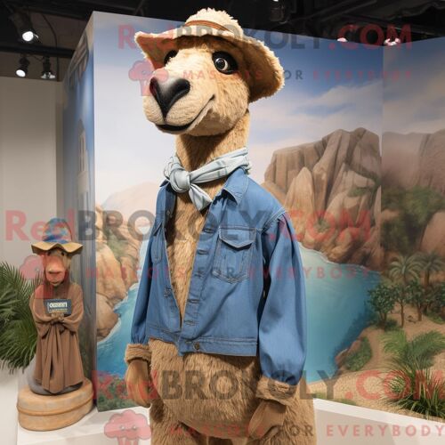 Costume De Mascotte Redbrokoly De Chameau Habillé D Une Chemise En Jean Et De Châles
