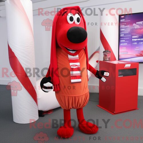 Personnage De Costume De Mascotte Redbrokoly De Red Hot Dogs Habillé Avec Un Pantalon De Jogging Et Des Clips Pour Écharpe
