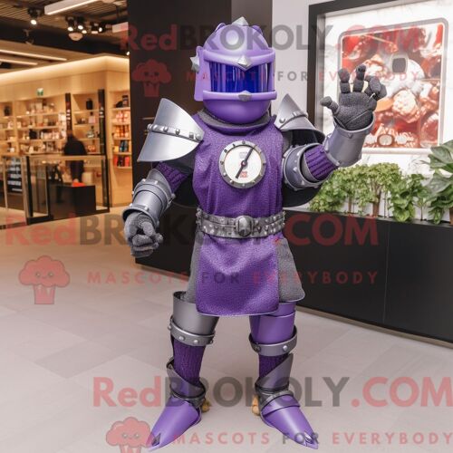 Costume De Mascotte Redbrokoly De Chevalier Médiéval Lavande Personnage Habillé D Un Pull Et D Un Bracelet De Montres