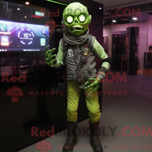 Personnage De Costume De Mascotte Redbrokoly De Zombie Vert Citron Habillé Avec Un Body Et Des Montres Numériques