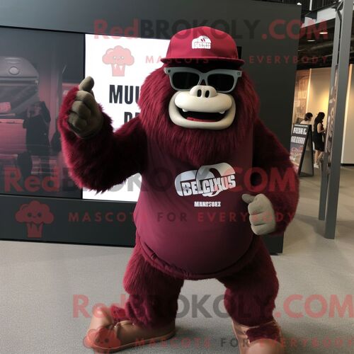 Costume De Mascotte Redbrokoly De Gorille Marron Habillé D Un T-Shirt Graphique Et De Bonnets