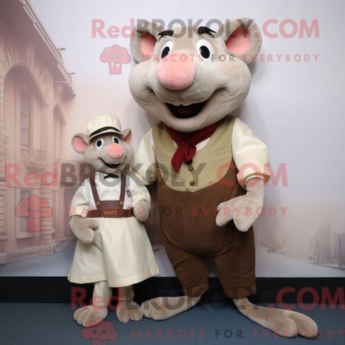 Costume Mascotte Redbrokoly De Ratatouille Beige Habillé D Une Mini-Jupe Et De Pochettes De Costume