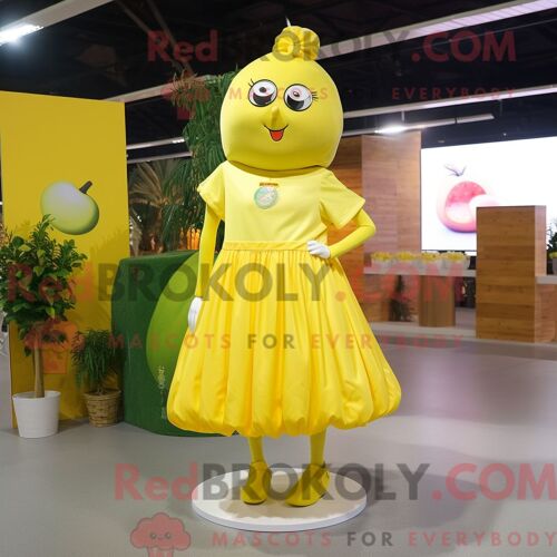Personnage De Costume De Mascotte Redbrokoly Shakshuka Jaune Citron Habillé Avec Une Jupe Trapèze Et Des Bracelets De Cheville