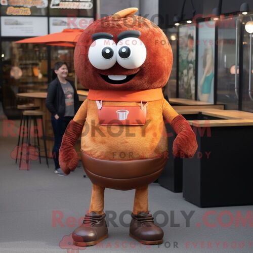 Costume De Mascotte Redbrokoly De Corned-Beef Et De Chou Gris Habillé D Une Chemise Oxford Et De Sacs À Main