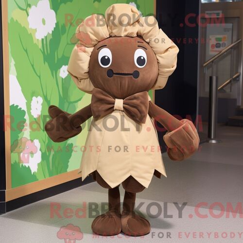 Costume De Mascotte Redbrokoly De Chou-Fleur Marron Habillé D Une Robe Droite Et De Noeuds Papillons