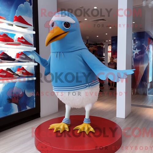 Costume De Mascotte Redbrokoly Sky Blue Gull Habillé Avec Un T-Shirt Graphique Et Des Bracelets De Cheville