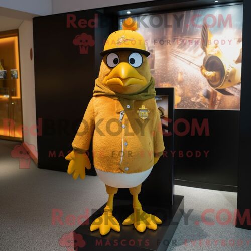 Personnage De Costume De Mascotte Redbrokoly De Merle Doré Habillé D Un Sweat-Shirt Et D Épingles À Chapeau