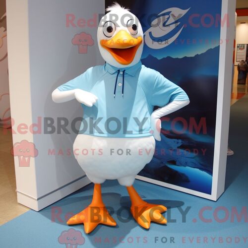 Costume De Mascotte Redbrokoly Sky Blue Gull Habillé Avec Un T-Shirt Graphique Et Des Bracelets De Cheville