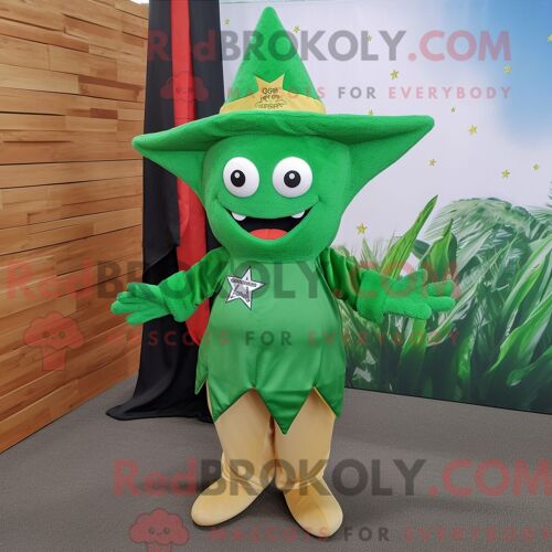 Costume De Mascotte Redbrokoly D Étoile De Mer Vert Forêt Personnage Habillé Avec Une Jupe Portefeuille Et Des Casquettes