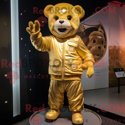 Costume De Mascotte Redbrokoly De Pho Doré Personnage Habillé D Un Blouson Aviateur Et De Coussinets De Pieds