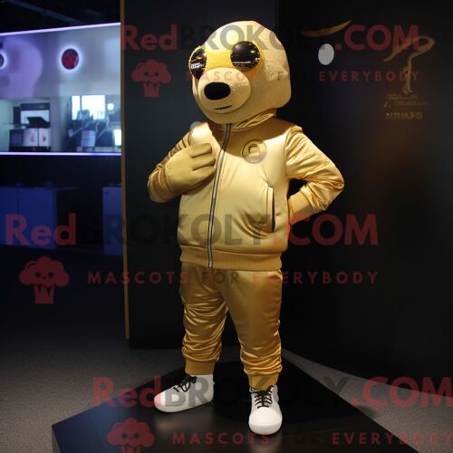 Costume De Mascotte Redbrokoly De Pho Doré Personnage Habillé D Un Blouson Aviateur Et De Coussinets De Pieds