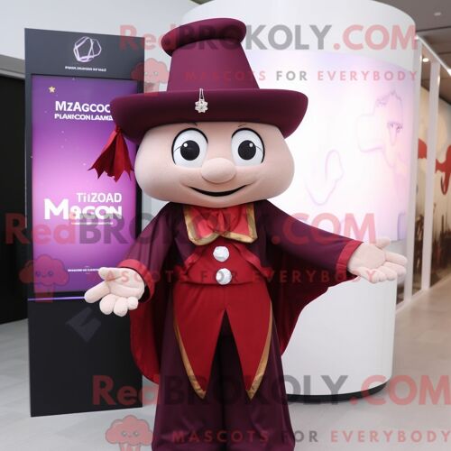 Costume De Mascotte Redbrokoly De Magicien Marron Habillé D Un Chemisier Et De Porte-Clés