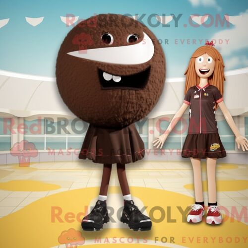Personnage De Costume De Mascotte Redbrokoly De Ballon De Volley-Ball Marron Habillé Avec Un Bikini Et Des Pinces À Chaussures