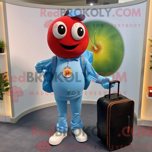 Costume De Mascotte Redbrokoly Sky Blue Tomato Habillé Avec Un Polo Et Des Porte-Documents