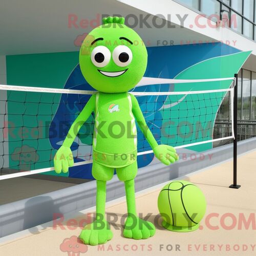 Costume De Mascotte Redbrokoly De Filet De Volley-Ball Vert Citron Habillé D Un Maillot De Bain Une Pièce Et De Pinces À Chaussures