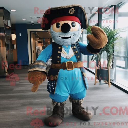 Costume Mascotte Redbrokoly De Pirate Bleu Ciel Habillé D Un Pantalon Chino Et De Ceintures