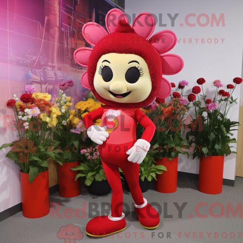 Costume De Mascotte Redbrokoly De Bouquet De Fleurs Rouge Personnage Habillé D Un Pantalon De Yoga Et De Bandeaux