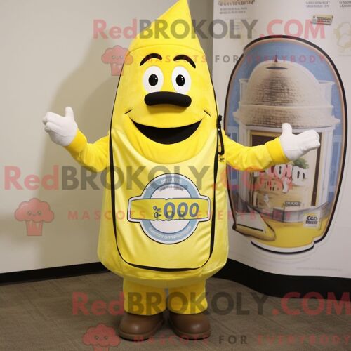 Personnage De Costume De Mascotte Redbrokoly Gyro Jaune Citron Habillé D Un Gilet Et De Sacs Fourre-Tout