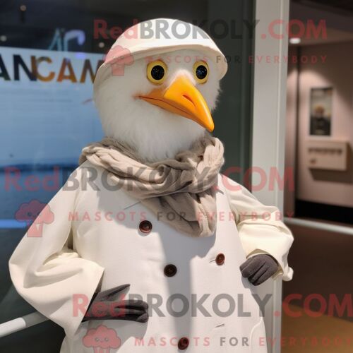 Costume Mascotte Redbrokoly De Mouette Habillé Avec Un Chemisier Et Des Chapeaux
