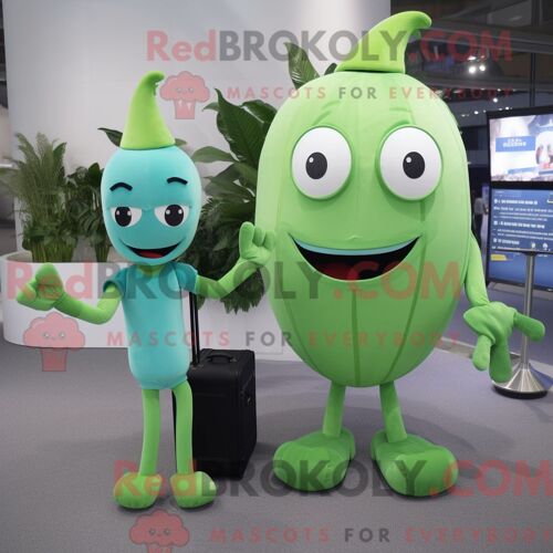Costume De Mascotte Redbrokoly De Céleri Cyan Habillé D Un Legging Et D Une Mallette