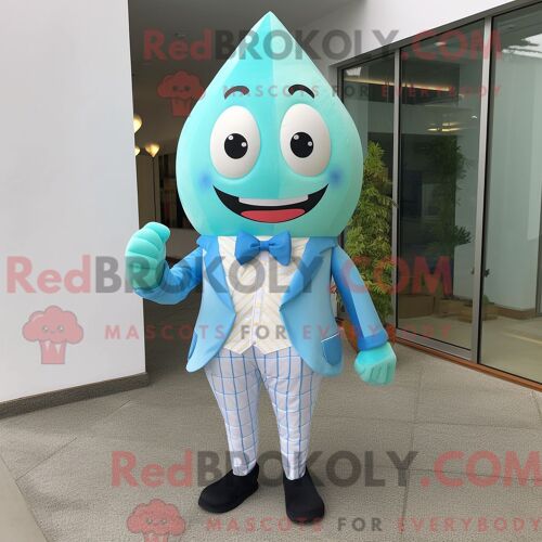 Personnage De Costume De Mascotte Redbrokoly De Cornet De Crème Glacée Bleu Ciel Habillé Avec Un Pantalon De Costume Et Des Noeuds Papillons