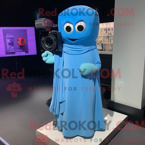 Costume De Mascotte Redbrokoly D Appareil Photo Bleu Personnage Habillé D Une Robe Taille Empire Et De Clips Pour Écharpe