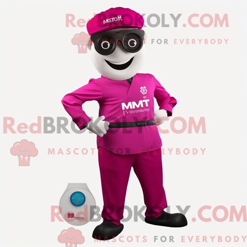 Personnage Mascotte Redbrokoly De Docteur Magenta Habillé Avec Un Gilet Et Des Montres Intelligentes