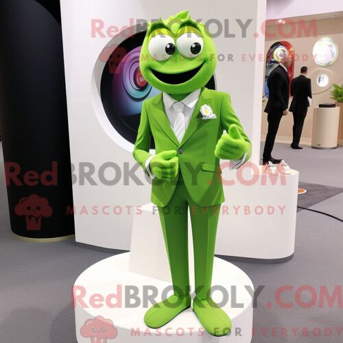 Costume De Mascotte Redbrokoly De Bague De Fiançailles Vert Citron Personnage Habillé Avec Un Pantalon De Costume Et Des Broches