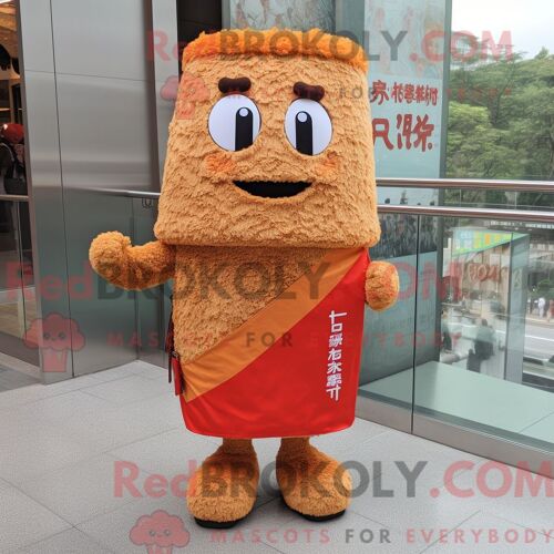 Personnage De Costume De Mascotte Redbrokoly De Riz Frit Rouille Habillé D Une Robe Droite Et De Sacs Messager