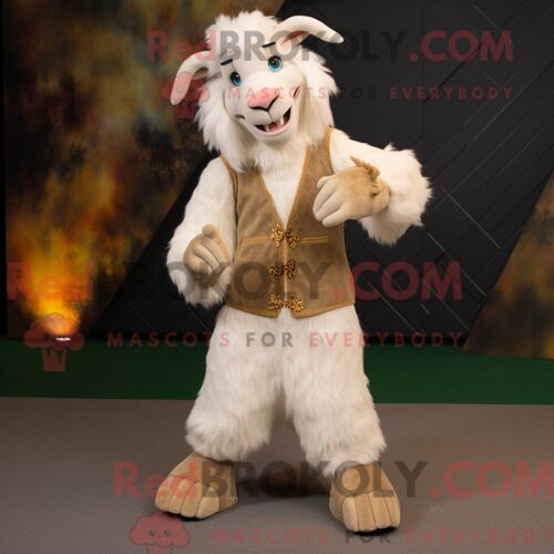 Costume De Mascotte Redbrokoly De Chèvre Angora Crème Personnage Habillé D Un Gilet Et De Coussinets De Pieds