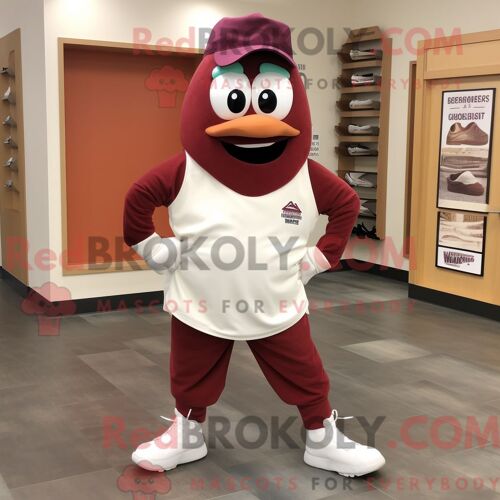 Costume De Mascotte Redbrokoly De Maroon Clam Chowder Habillé Avec Un Pantalon Capri Et Des Pinces À Chaussures