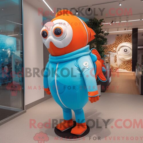 Costume De Mascotte Redbrokoly De Poisson Clown Bleu Ciel Habillé D Un Col Roulé Et D Un Bracelet De Montres