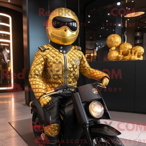 Costume De Mascotte Redbrokoly De Dim Sum Doré Personnage Habillé D Une Veste De Motard Et De Boutons De Manchette