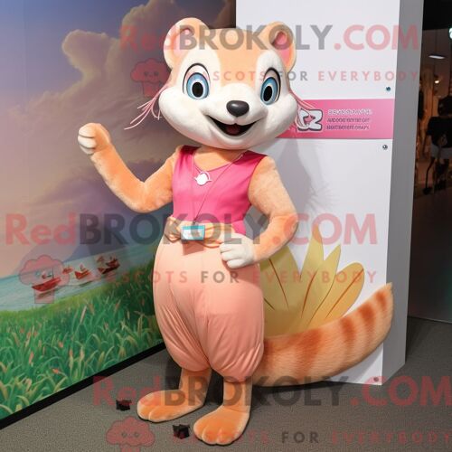 Costume De Mascotte Redbrokoly Peach Mongoose Habillé Avec Une Jupe Crayon Et Des Bracelets De Cheville