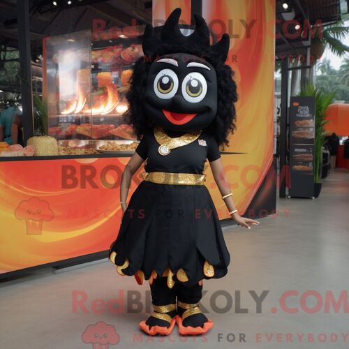 Personnage De Costume De Mascotte Redbrokoly Pad Thai Noir Habillé Avec Une Mini-Jupe Et Des Bracelets De Cheville
