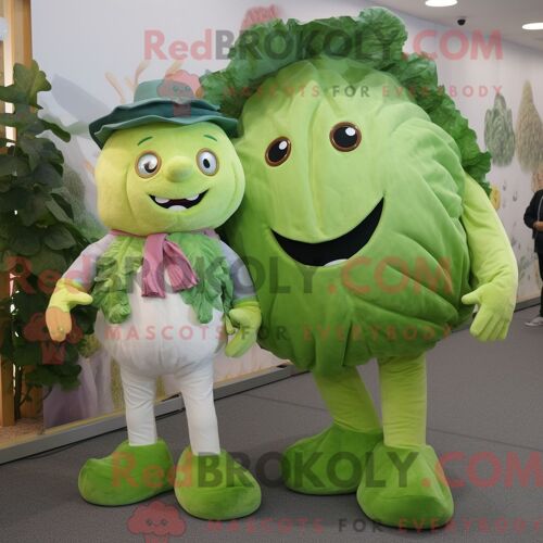 Personnage De Costume De Mascotte Redbrokoly De Chou Habillé Avec Un Jean Boyfriend Et Des Épinglettes