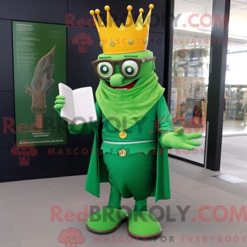 Costume Mascotte Redbrokoly Du Roi Vert Personnage Habillé D Une Culotte Et De Lunettes De Lecture