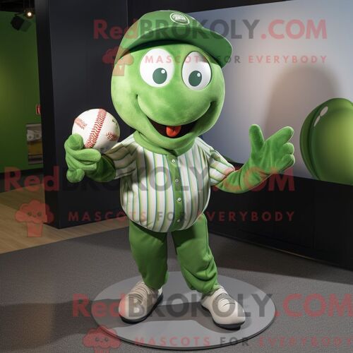 Personnage De Costume De Mascotte Redbrokoly De Balle De Baseball Verte Habillé Avec Une Chemise Boutonnée Et Des Gants