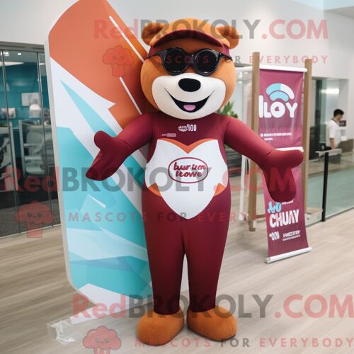 Costume De Mascotte Redbrokoly De Lion Bleu Ciel Habillé D Une Robe Fourreau Et D Épingles À Chapeau