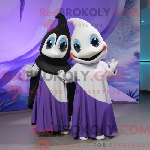 Personnage De Costume De Mascotte Redbrokoly D Épaulard De Lavande Habillé Avec Une Jupe Longue Et Des Ceintures De Smoking