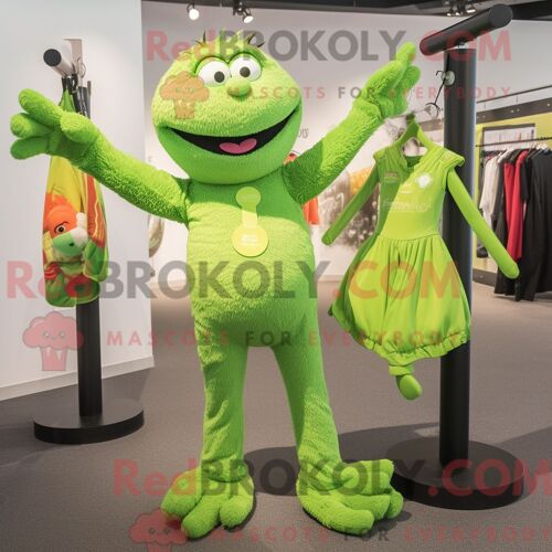 Costume De Mascotte Redbrokoly De Trapèze Vert Citron Habillé D Un T-Shirt Et D Un Porte-Monnaie