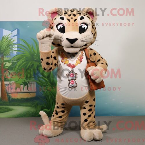 Costume De Mascotte Redbrokoly De Léopard Beige Habillé D Un Bermuda Et De Pinces À Chaussures