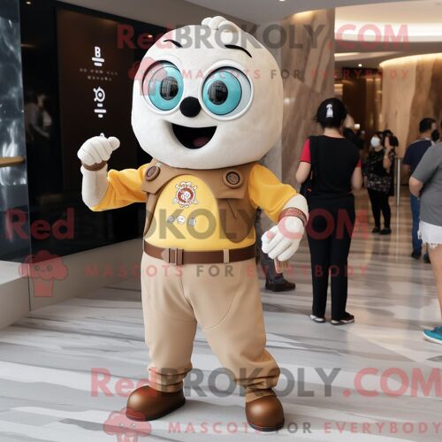 Costume De Mascotte Redbrokoly Tan Dim Sum Habillé Avec Un Pantalon Chino Et Des Montres Intelligentes