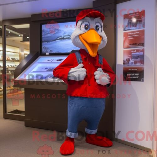 Costume De Mascotte Redbrokoly D Oies Rouges Habillé Avec Un Jean Skinny Et Des Portefeuilles