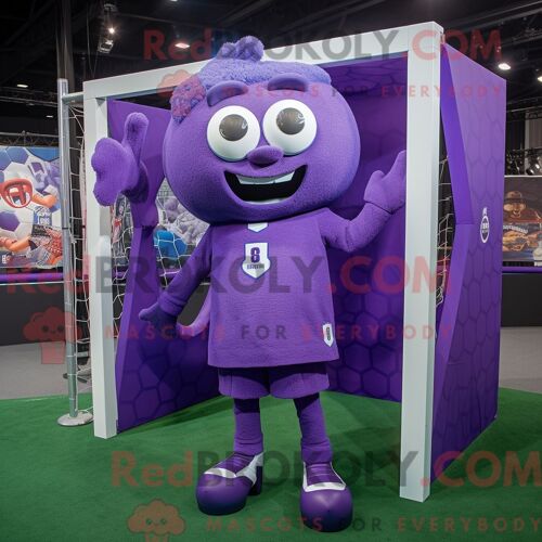 Costume De Mascotte Redbrokoly De But De Football Violet Personnage Habillé D Un Blazer Et D Anneaux