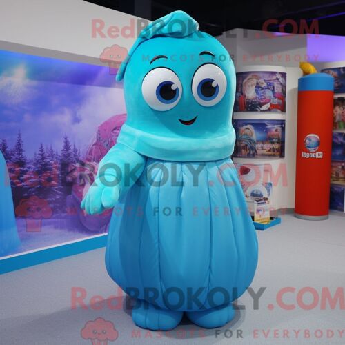 Personnage De Costume De Mascotte Redbrokoly De Cyan Ice Habillé Avec Une Jupe Longue Et Des Mitaines
