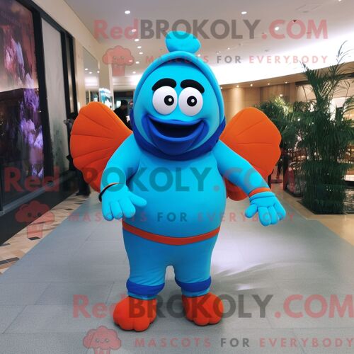 Costume De Mascotte Redbrokoly De Poisson Clown Bleu Ciel Habillé D Un Col Roulé Et D Un Bracelet De Montres