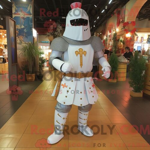 Costume De Mascotte Redbrokoly De Chevalier Médiéval Blanc Personnage Habillé D Une Chemise Habillée Et De Bracelets De Cheville